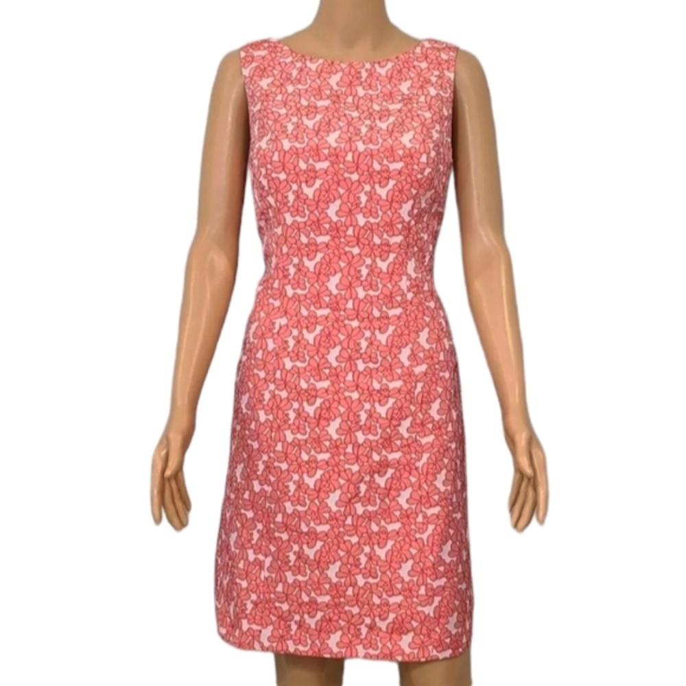 Adrianna Papell Womens Coral White Floral Embroidered Dress 6 Barbie Cottagecore